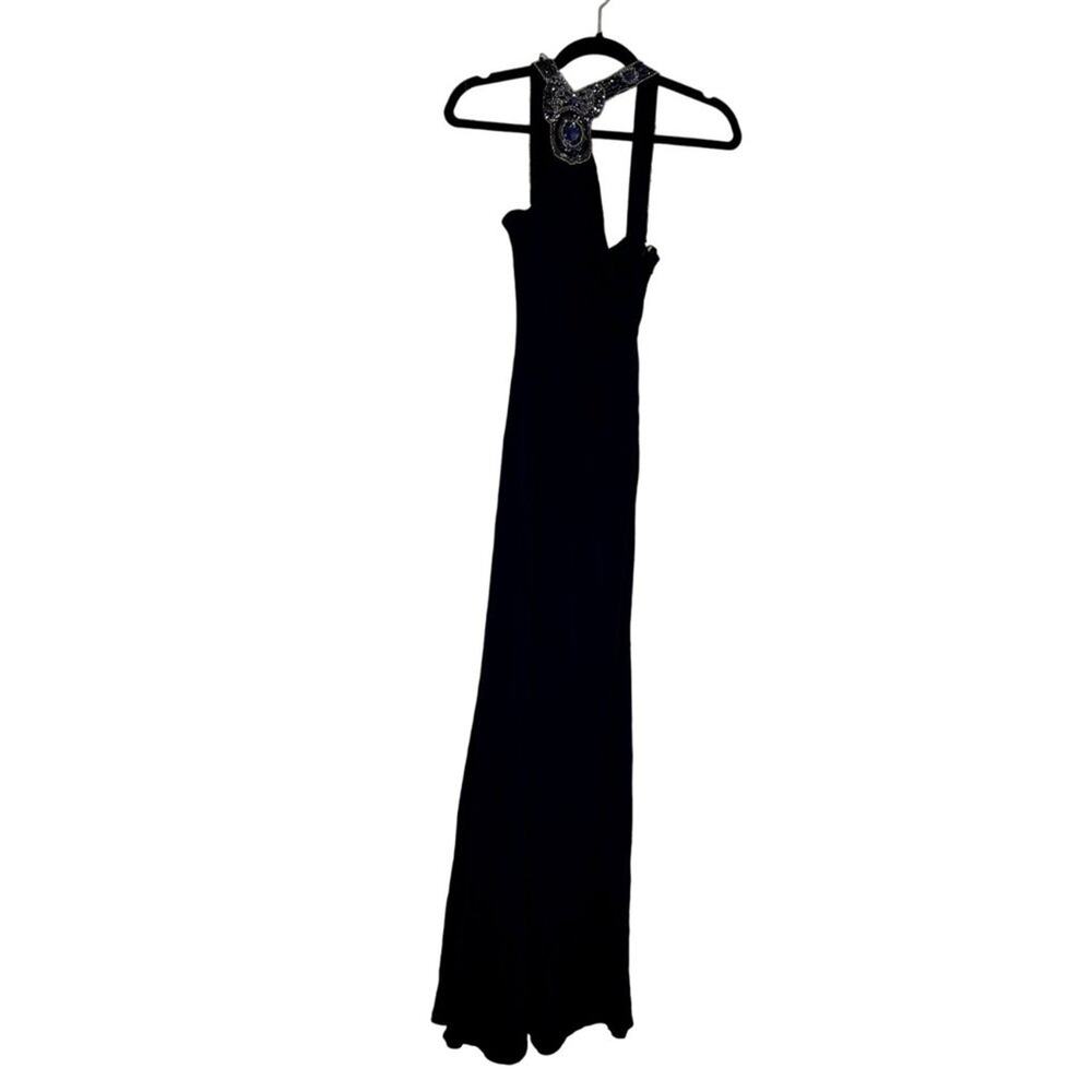 David Meister One Shoulder Beaded Gown Navy Blue Formal Dress Size 6